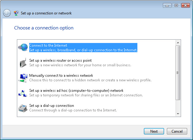 Windows Vista Manual Connection