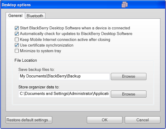 Blackberry Desktop Options
